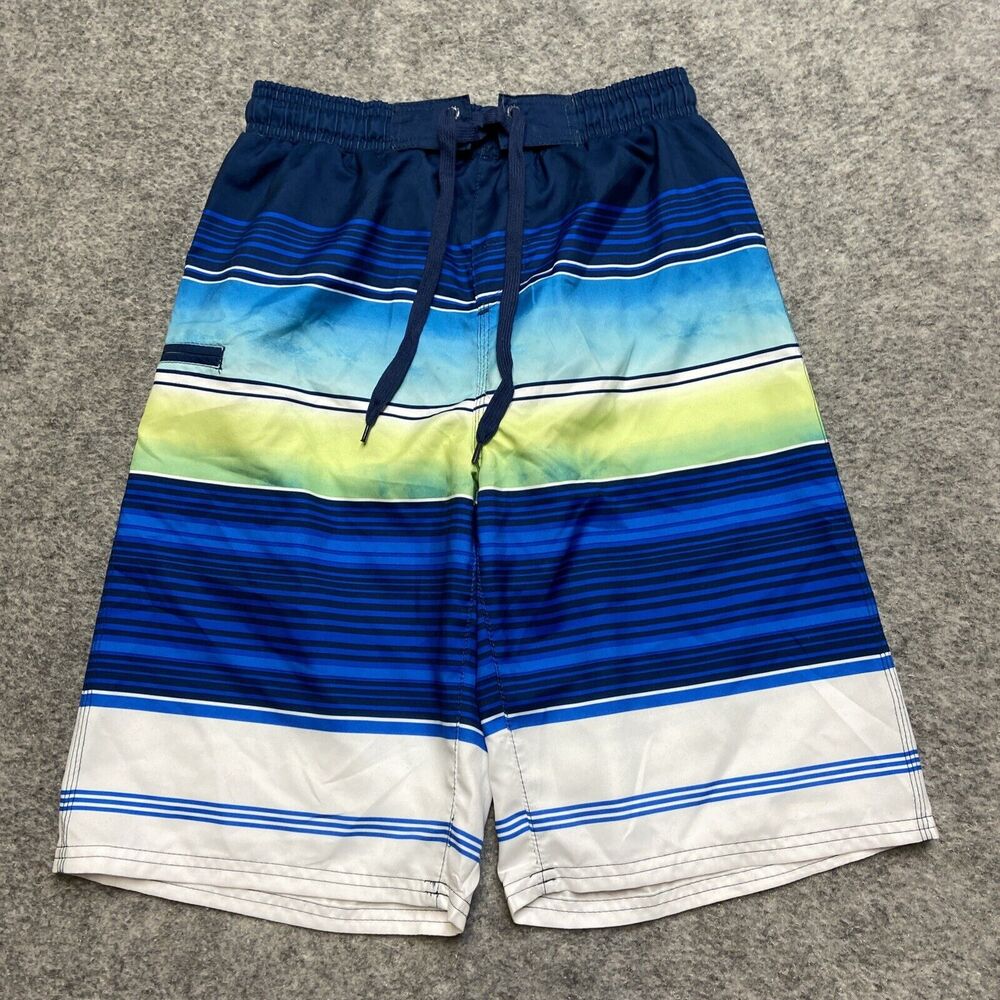 New Burnside‎ Swim Trunks Blue White Striped Shorts Boy's Size XL 18x20